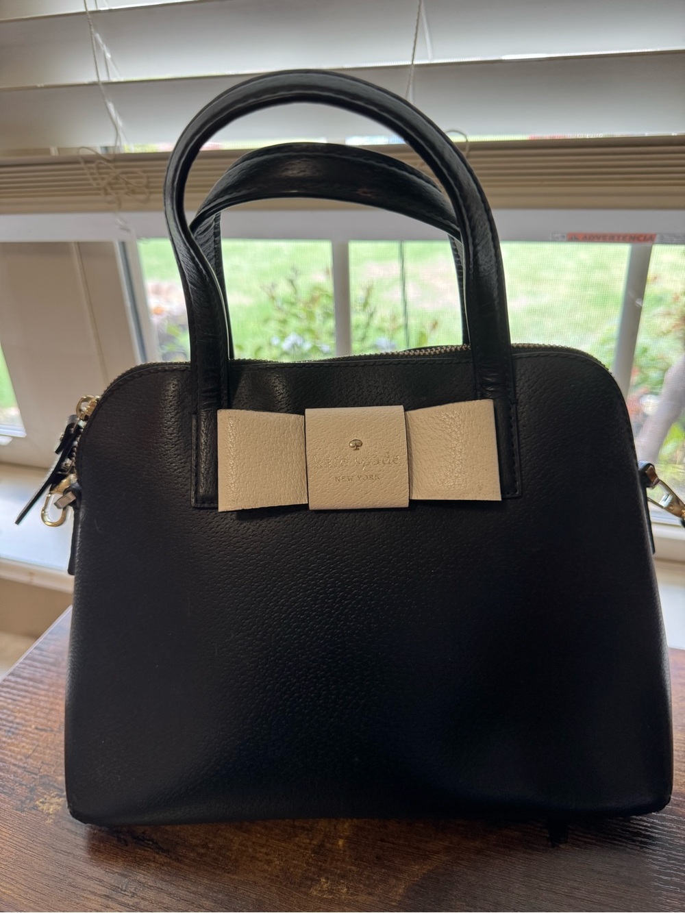 Kate Spade New York Black Pebble Leather Bow Dome Satchel Crossbody